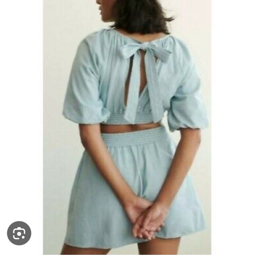 Denim cutout puff sleeve mini dress XS
